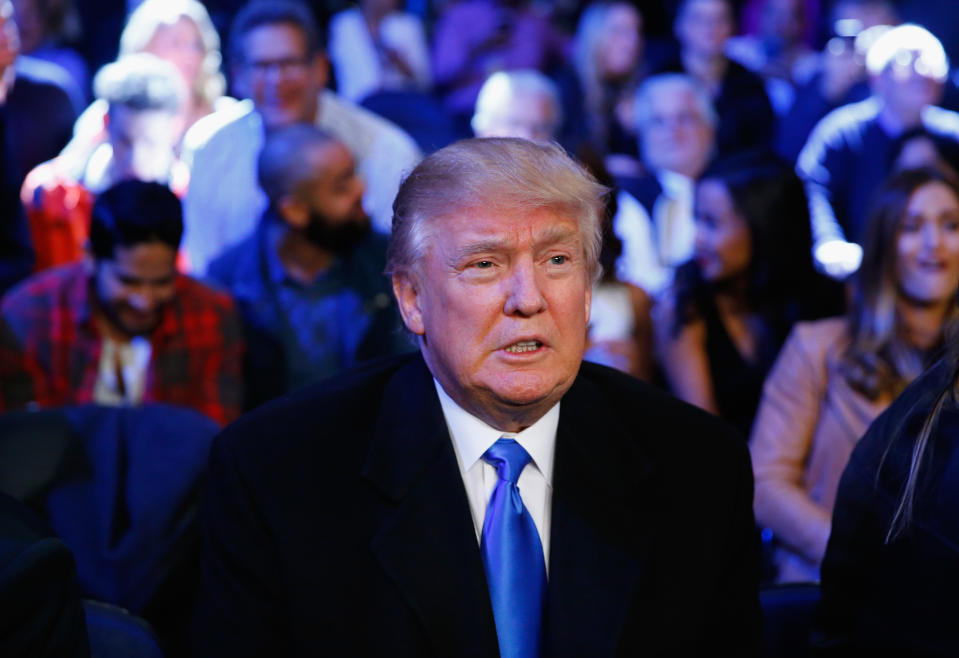 NEW YORK, NY - OCTOBER 17:  Presidential candidate Donald Trump attends the fight between Gennady Golovkin against  David Lemieux for their WBA/WBC interim/IBF middleweight title unification bout at Madison Square Garden on October 17, 2015 in New York City.  (Photo by Al Bello/Getty Images)