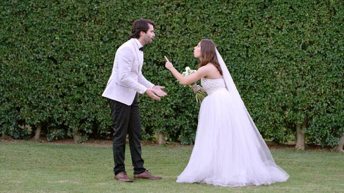 bride and groom arguing