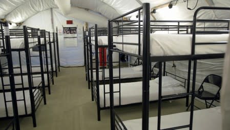 Bunk beds are seen at the HHS unaccompanied minors migrant detention facility at Carrizo Springs