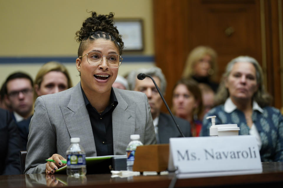 Former Twitter employee Anika Collier Navaroli, testifies during a House Committee on Oversight and Accountability hearing on Capitol Hill, Wednesday, Feb. 8, 2023, in Washington. (AP Photo/Carolyn Kaster)