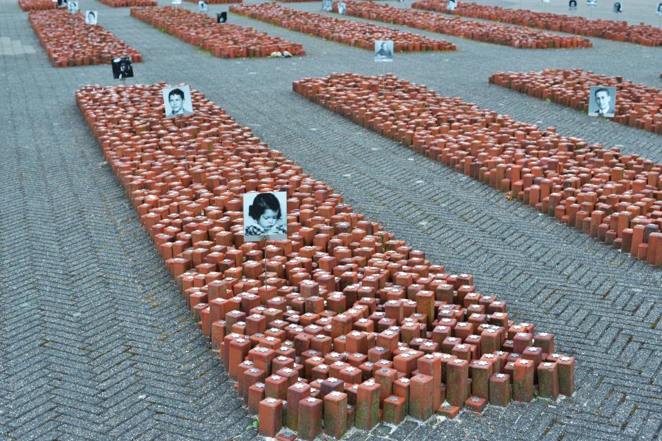 A memorial at the Westerbork transit camp in the Netherlands, where Dutch Jews were kept before they were sent to concentration camps.  (Klaus Rose / DPA via Getty Images file)