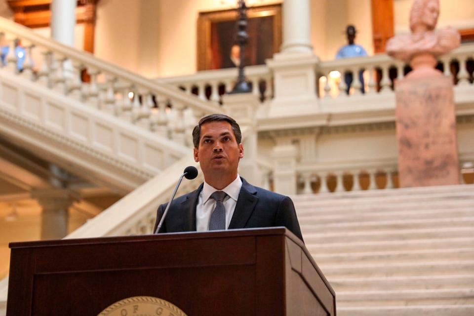 Lt. Gov. Geoff Duncan speaks on June 17, in Atlanta, proposing the hate crime bill for the state of Georgia.