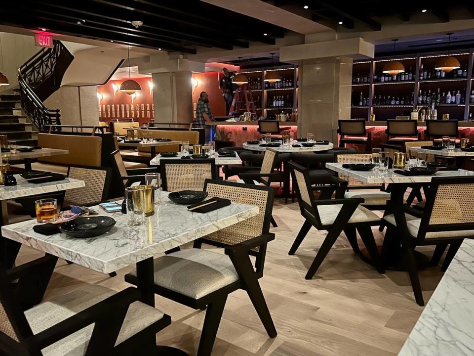 The dining room at Musume in the lower level of the Sandman, in the W.T. Waggoner Building in Fort Worth on June 26, 2023.