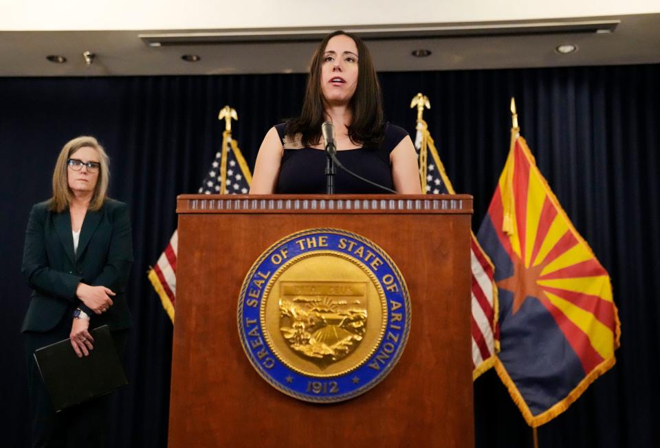 State Representative Athena Salman during a news conference at the Arizona State Capitol.