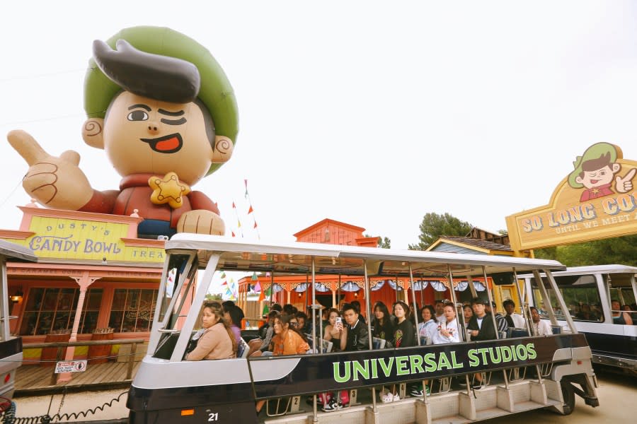 UNIVERSAL CITY, CA – MAY 25, 2023 – Visitors enter the set or Jupiter’s Claim from the movie, “Nope,” while taking the Universal Studios Tram Tour on May 25, 2023. (Genaro Molina / Los Angeles Times via Getty Images)