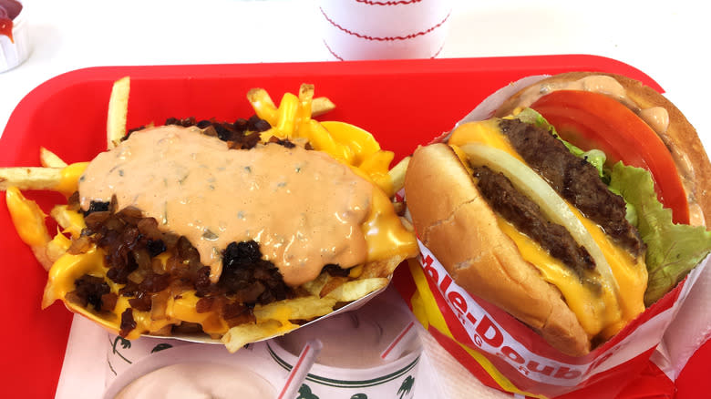 In-N-Out cheeseburger and animal fries