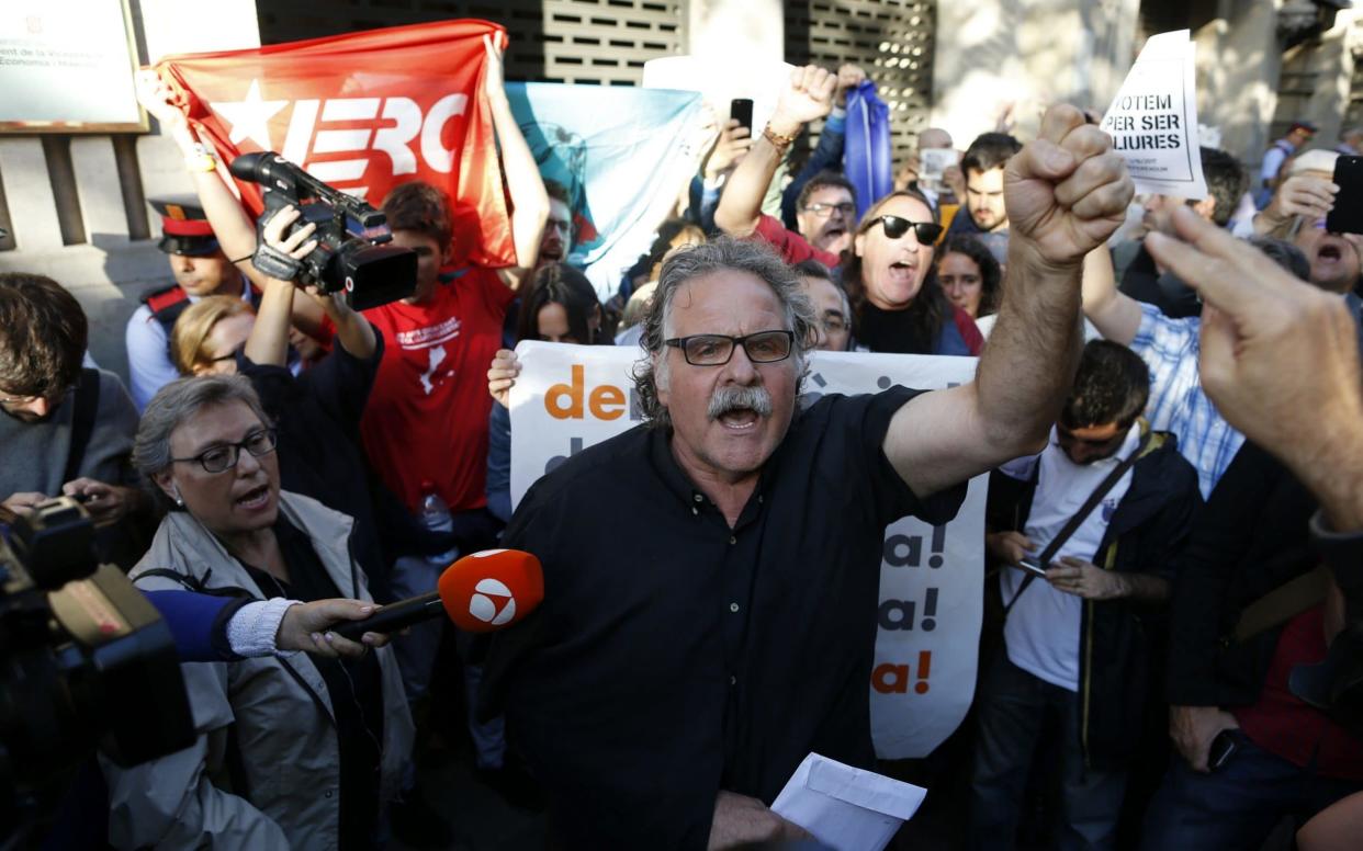 Republican Left of Catalonia party's (ERC) Member of Parliament Joan Tarda at a demonstration outside the regional Economy Ministry in Catalonia during a police search for documents connected with the organisation of the Catalan independence referendum, in Barcelona, Spain - EFE