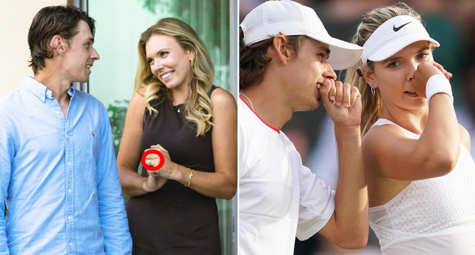 Katie Boulter has quashed rumours that she and long-term boyfriend Alex de Minaur are engaged after a recent post sparked suggestions the Aussie may have popped the question. Image: Instagram/Getty