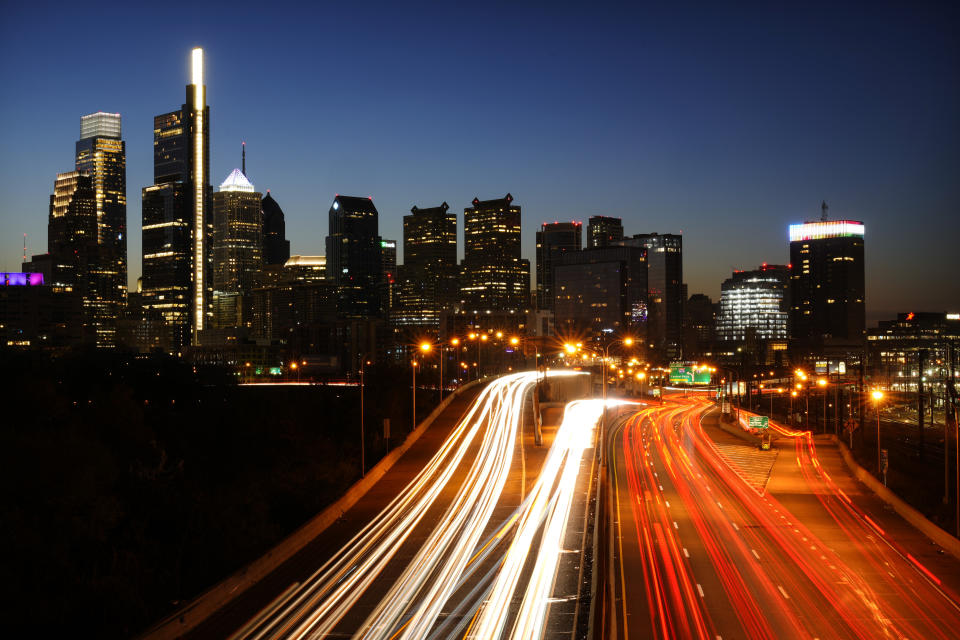 FILE - In this image made with a long exposure, motor vehicles move along Interstate 76 ahead of the Thanksgiving Day holiday in Philadelphia, Wednesday, Nov. 23, 2022. More than 55 million people are expected to travel at least 50 miles from home for Thanksgiving this year. And while misery loves company, there are some steps travelers can take to improve the experience. (AP Photo/Matt Rourke, File)