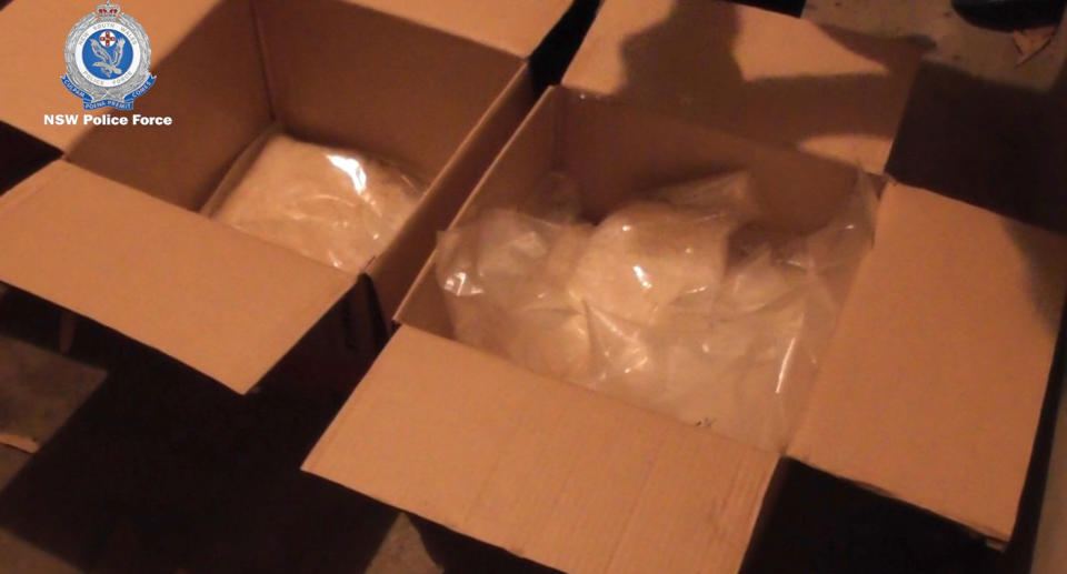 Ice in cardboard boxes.