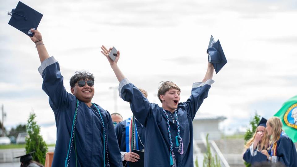 Family and friends fill Edgar Brown Stadium in 2022 to watch 525 Chiawana High School graduates receive their diplomas during the school’s outdoor commencement ceremony in Pasco.