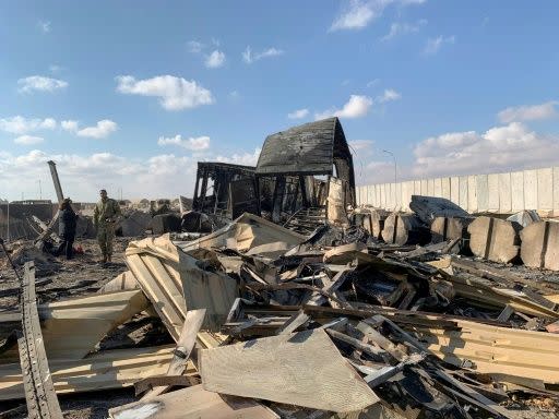 Some of the destruction wrought by volleys of Iranian missiles that hit Ain al-Asad airbase, home to 1,500 US troops, in the early hours of last Wednesday. Source: AFP