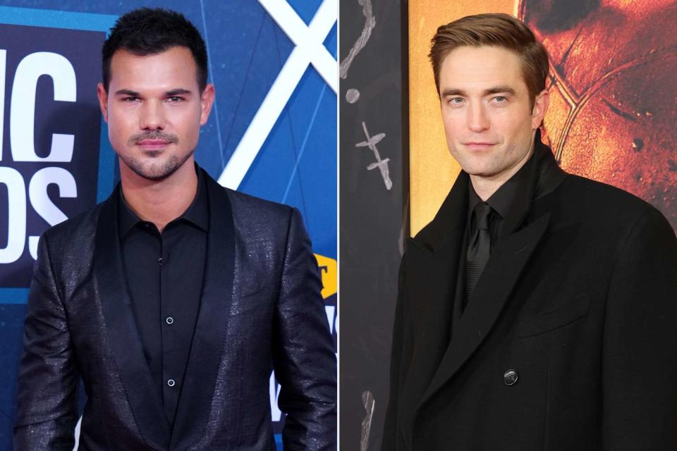 <p>Jeff Kravitz/Getty, Cindy Ord/WireImage</p> Taylor Lautner in Nashville on April 11, 2022; Robert Pattinson in New York City on March 1, 2022