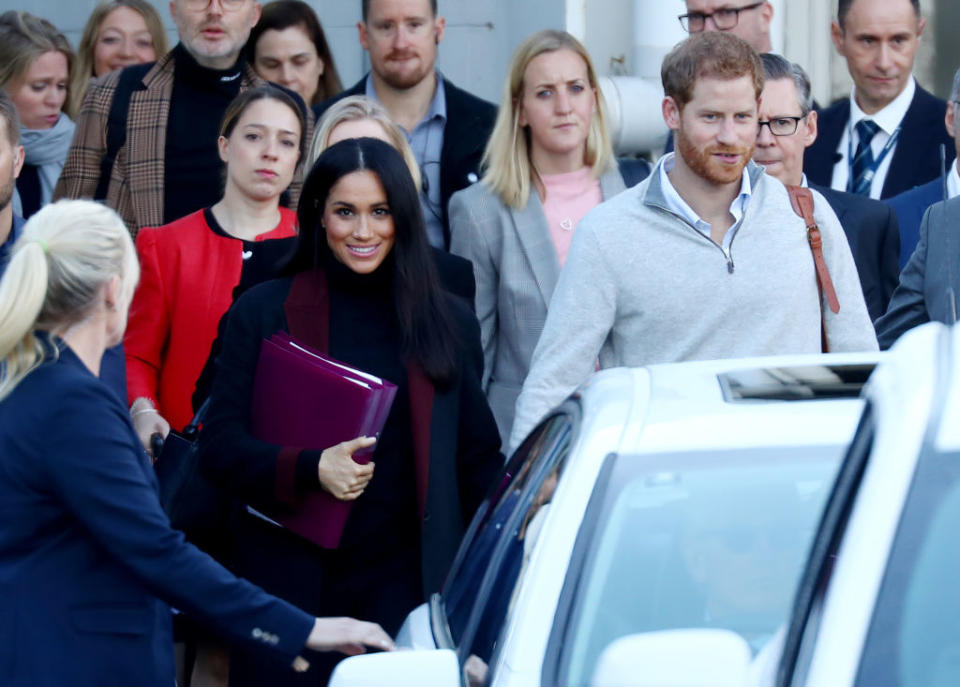 The Duke of Sussex was also spotted in the cashmere zip-up upon arrival into Sydney [Photo: Getty]