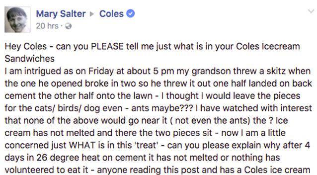 Mary Salter, from Grafton in NSW, said her grandson tossed the treat outside on Friday. Photo: Facebook