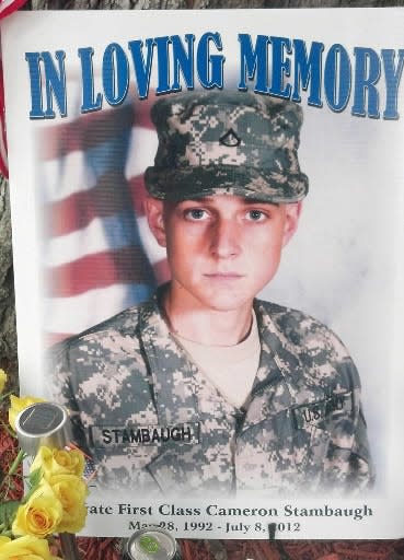 A memorial for Cameron Stambaugh, who was killed in Afghanistan July 8, 2012. The photo was taken at his home in Jackson Township in 2012.