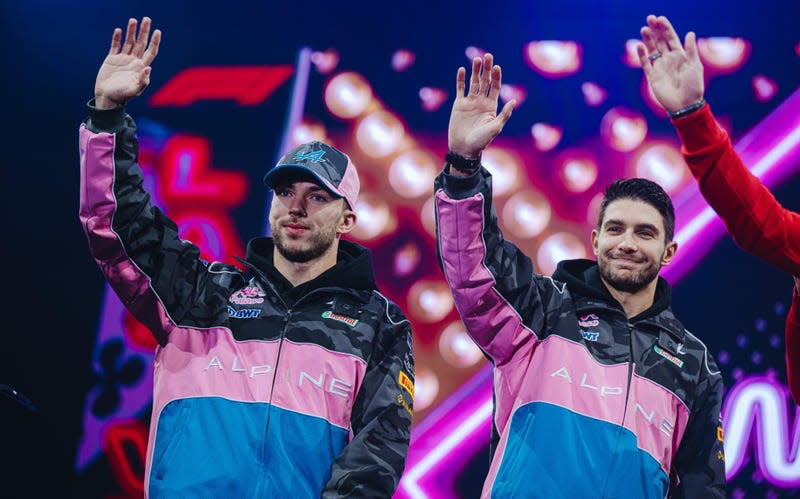 Pierre Gasly and Esteban Ocon during the F1 Fan Festival in Vegas