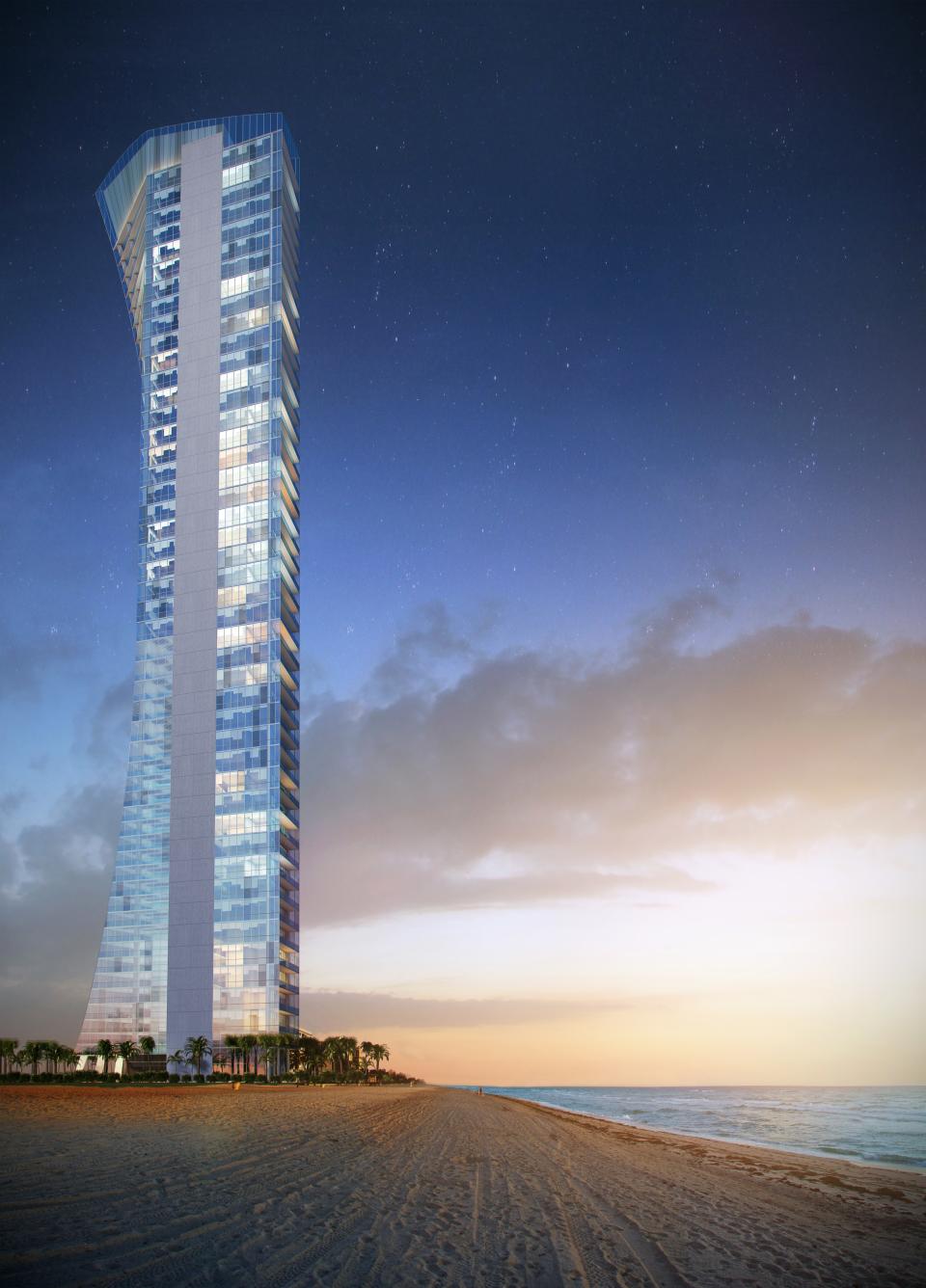 An exterior view of the new PMG Muse in Sunny Isles Beach, Florida, Chopra's latest health-and-wellness design project with Delos.