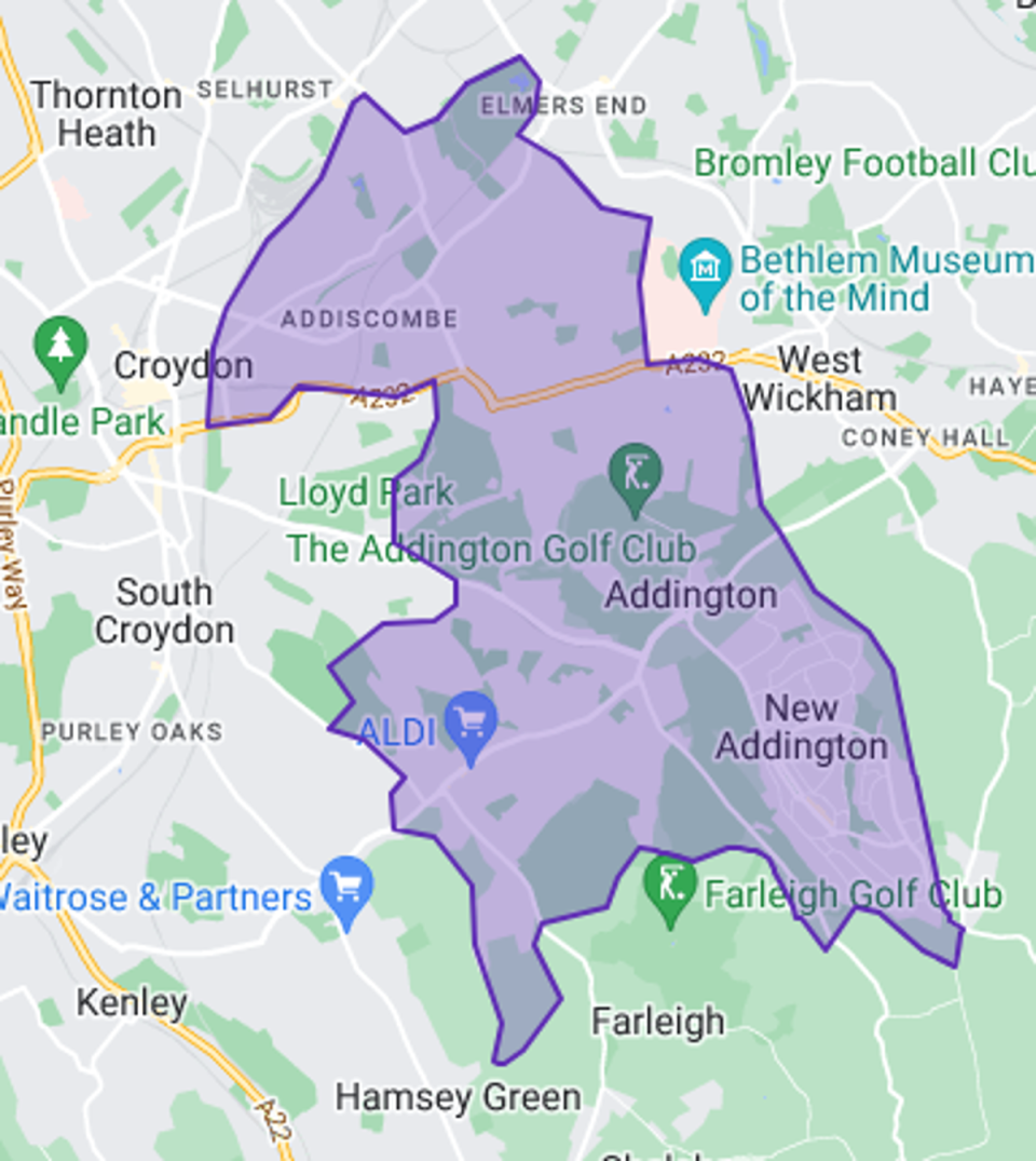 Map of the new constituency of Croydon East (Google Maps)