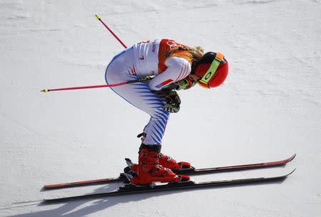 Alpine Skiing – Pyeongchang 2018 Winter Olympics – Women’s Giant Slalom – Yongpyong Alpine Centre - Pyeongchang, South Korea – February 15, 2018 - Mikaela Shiffrin of the U.S. reacts. REUTERS/Phil Noble