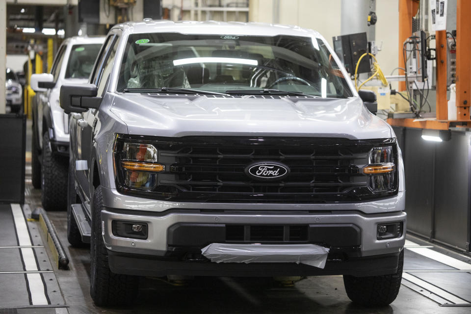 DEARBORN, MICHIGAN - APRIL 11: The new Ford F-150 truck is launched during a celebration event at the Ford Dearborn plant on April 11, 2024 in Dearborn, Michigan.  The F-150 and all-new Ford Ranger trucks are now shipping to customers across North America.  (Photo by Bill Pugliano/Getty Images)