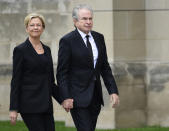 <p>Annette Bening, left, and her husband Warren Beatty, right, arrive to attend a memorial service for Sen. John McCain, R-Ariz., at the Washington National Cathedral in Washington, Saturday, Sept. 1, 2018. McCain died Aug. 25 from brain cancer at age 81. (Photo: Susan Walsh/AP) </p>