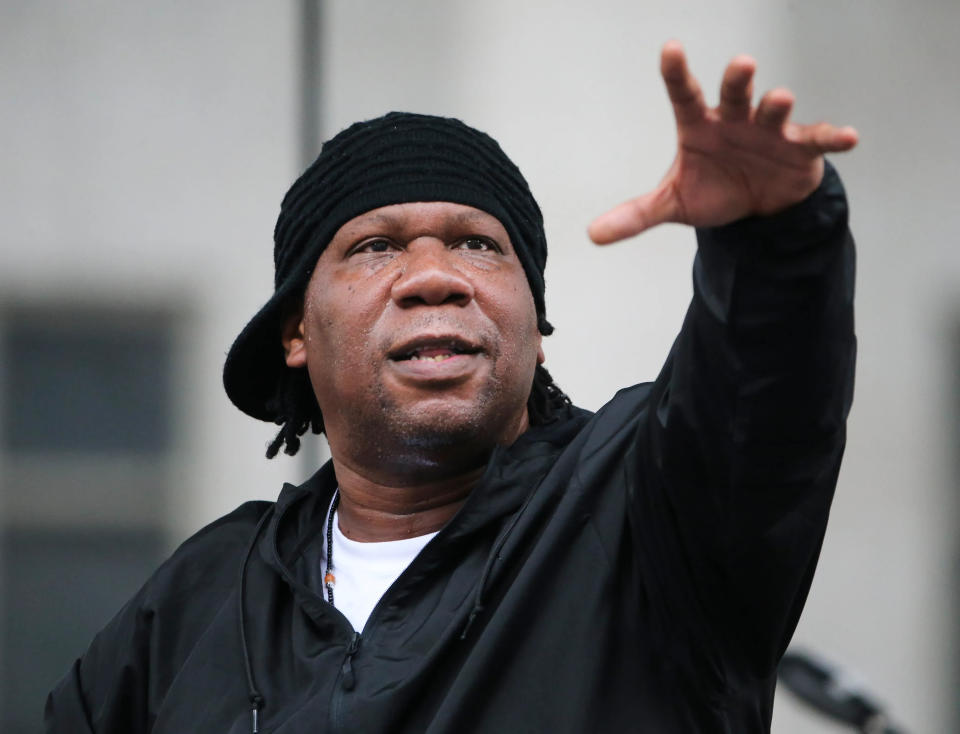 KRS-One performs during the Wilmington Library Juneteenth Festival on Rodney Square Saturday, June 19, 2021.