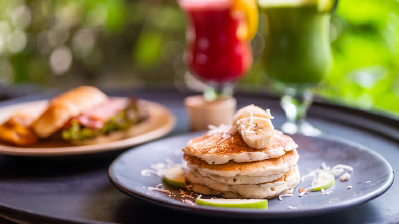 pancakes on plate with banana