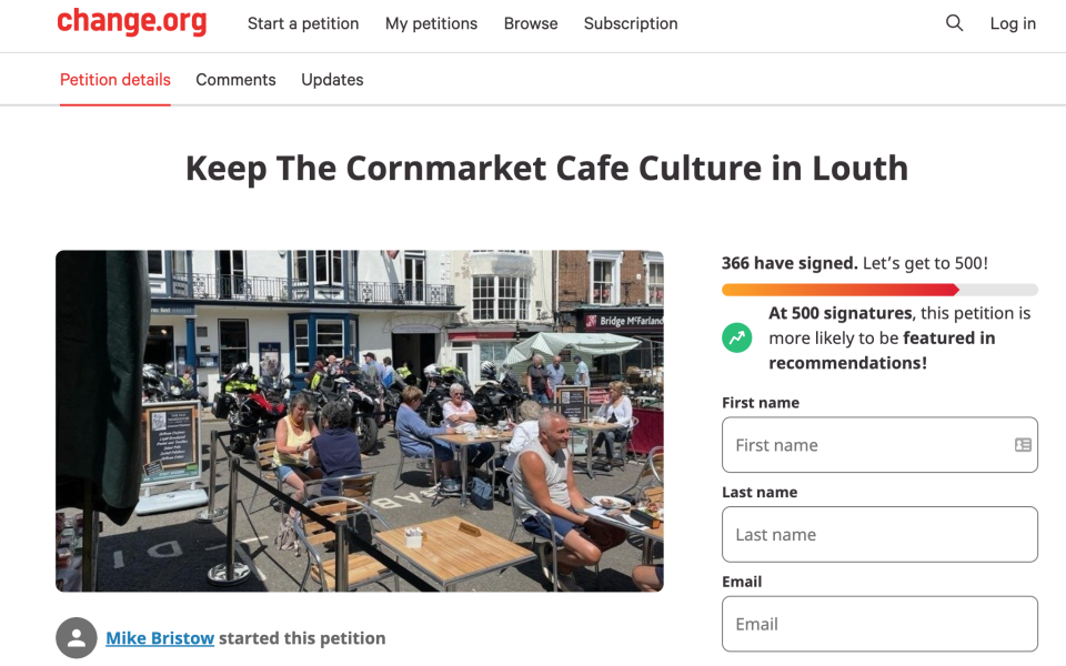 A petition urging people to support the seating area staying put has attracted more than 300 signatures. (Change.org)