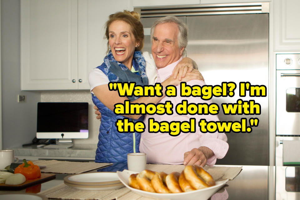 "Want a bagel? I'm almost done with the bagel towel."
