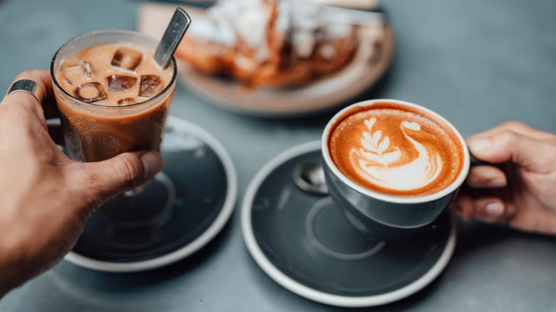 Iced coffee and hot latte