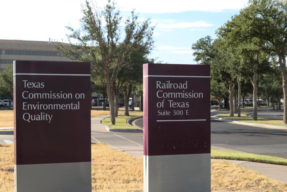 Railroad Commission of Texas (RRC) and Texas Commission on Environmental Quality (TCEQ) district offices occupy the same office building in Midland, Texas. The TCEQ now oversees permitting for produced water discharges in Texas. 