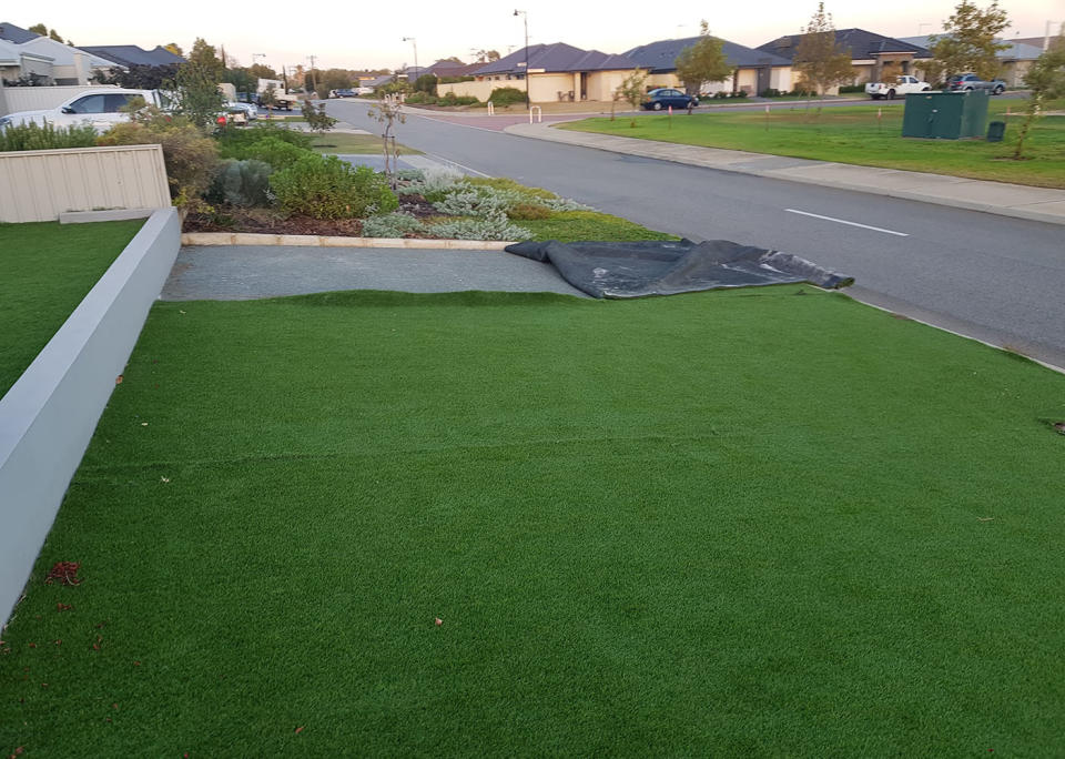 The Perth father says the turf had been sliced up into sections, with the first one peeled back. Source: Supplied