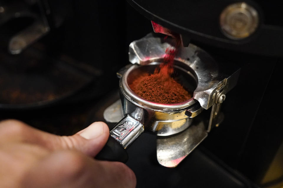 Coffee is prepared at Vigilante Coffee, Wednesday, Sept. 1, 2021, in College Park, Md. A confluence of supply chain problems, drought, frost and inflation all point to the price of your cup of morning coffee going up. The tricky part is trying to figure when — and how much. A sustained drought followed by two July frosts blew a hole in Brazil's coffee output, sending futures contract prices for the popular Arabica bean to near seven-year highs. (AP Photo/Julio Cortez)