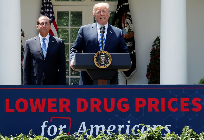 FILE PHOTO: U.S. President Trump delivers a speech about lowering prescription drug prices from the Rose Garden at the White House in Washington