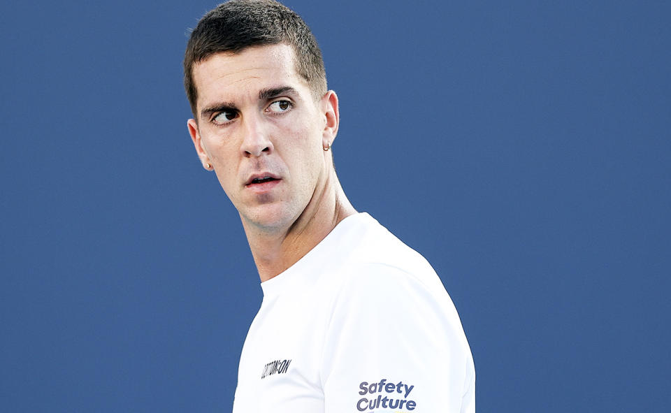 Thanasi Kokkinakis, pictured here in action against Hubert Hurkacz at the Miami Open.