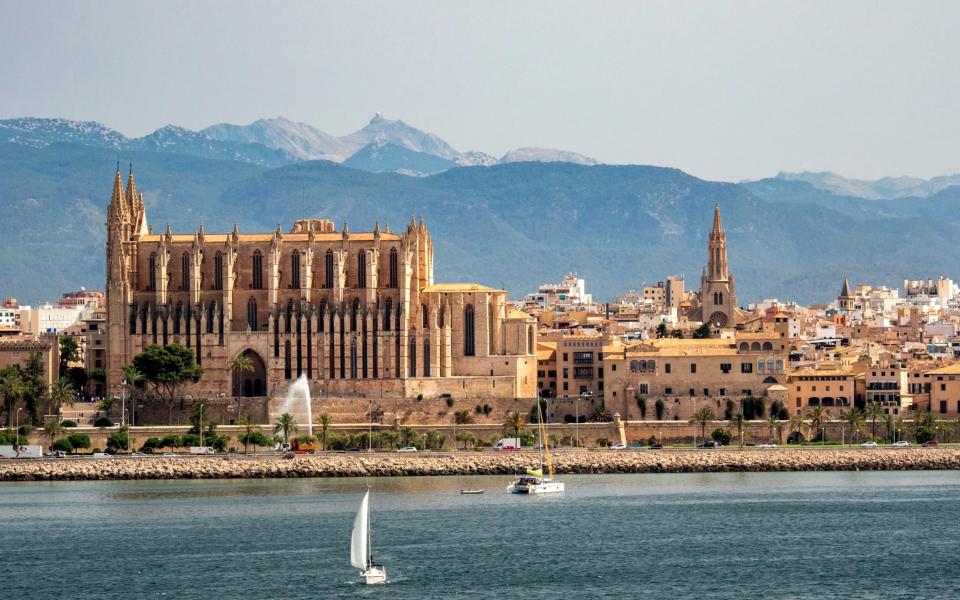 View from the sea of the city and the Cathedral of Palma