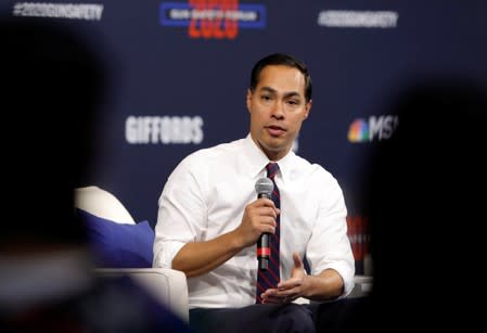 U.S. Democratic presidential candidate and former Housing Secretary Castro responds to a question during a forum held by gun safety organizations the Giffords group and March For Our Lives in Las Vegas