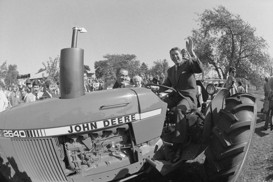 Ronald Reagan on tractor