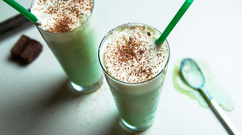 Shamrock Shakes in glasses