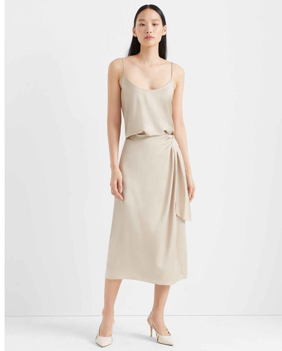 Club Monaco Midi Wrap skirt in cashew