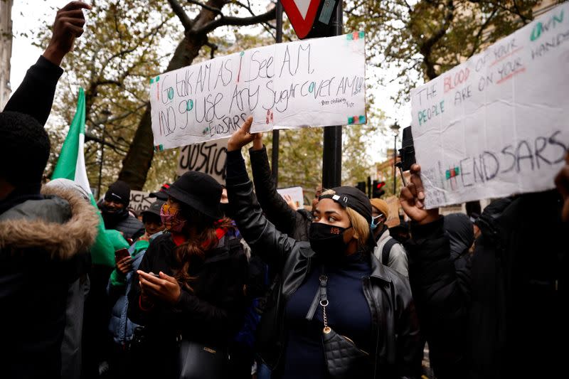 People protest outside the Nigerian High Commission in London