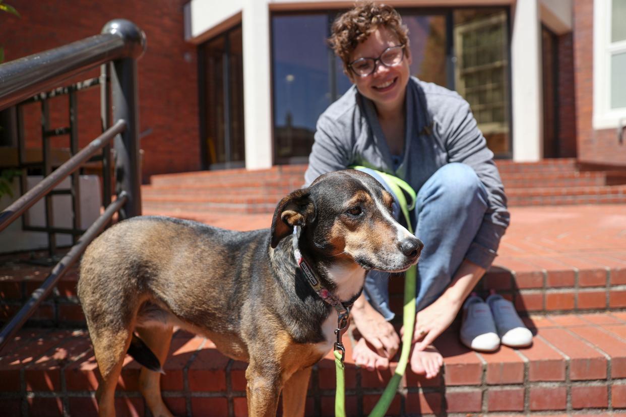 Ramona Flatz with the biology department and Lila are stationed at Willamette University’s campus on Wednesday, May 8, 2024 to provide emotional support to students during finals week.