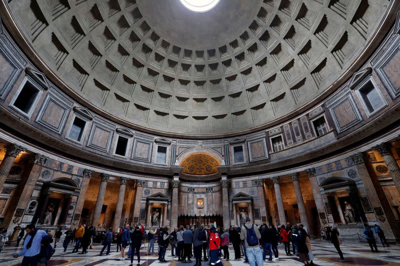 FILE PHOTO: Few people are seen inside the ancient Pantheon in Rome, as Italy's tourism industry suffers after the coronavirus outbreak
