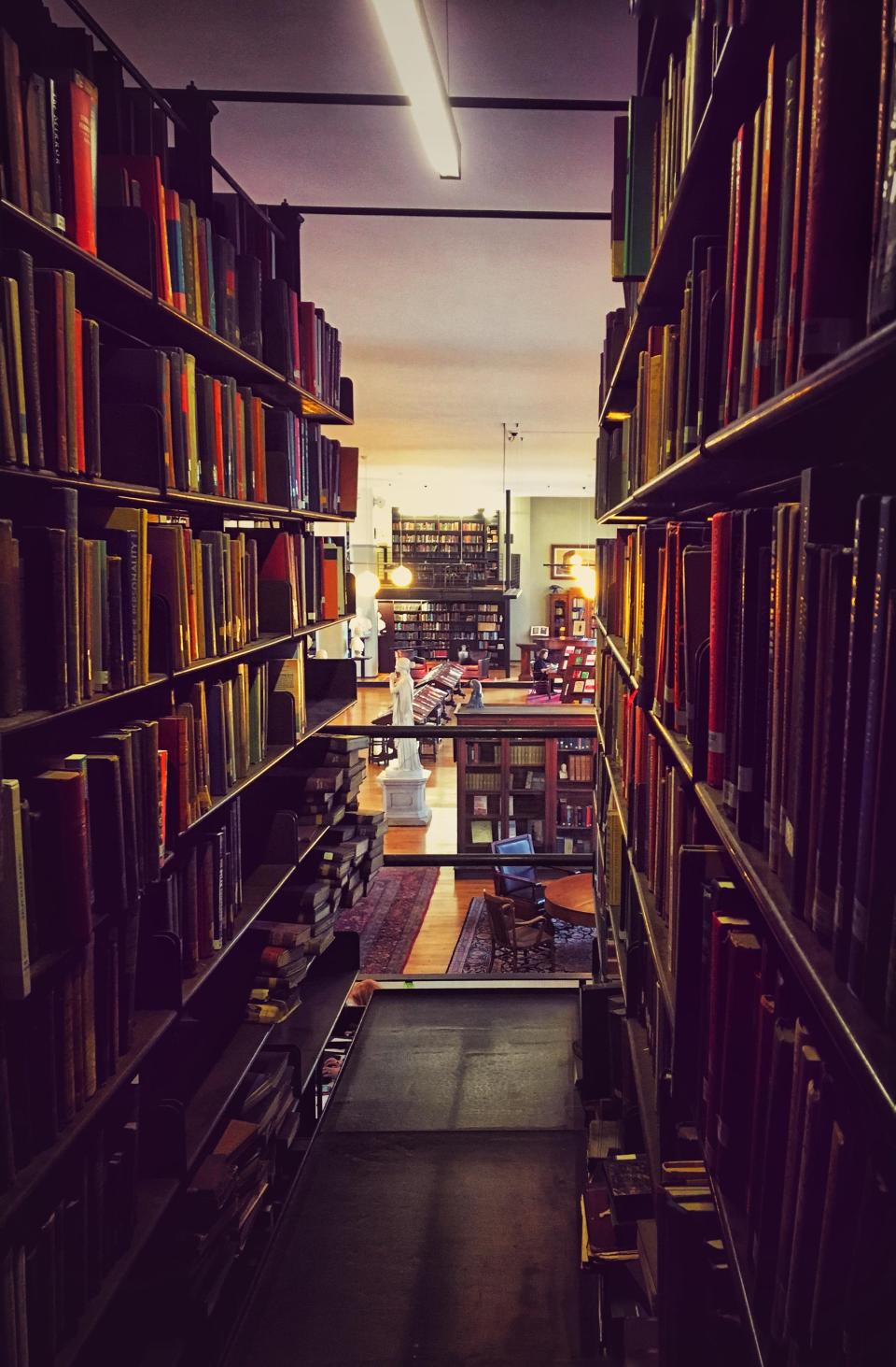 The historic Mercantile Library boasts a large collection of volumes spanning over a wide range of subjects.