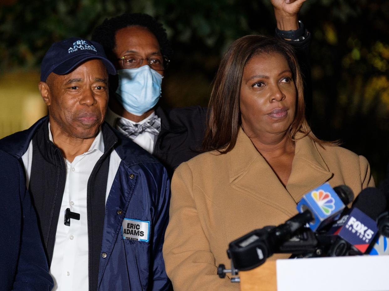 New York City Mayor Eric Adams (left) and New York Attorney General Letitia James (right)