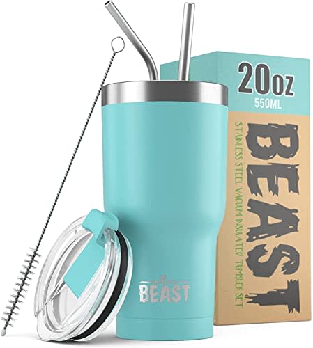 Beast 20 oz Tumbler Stainless Steel Vacuum Insulated Coffee Ice Cup Double Wall Travel Flask (Aquamarine Blue) (AMAZON)