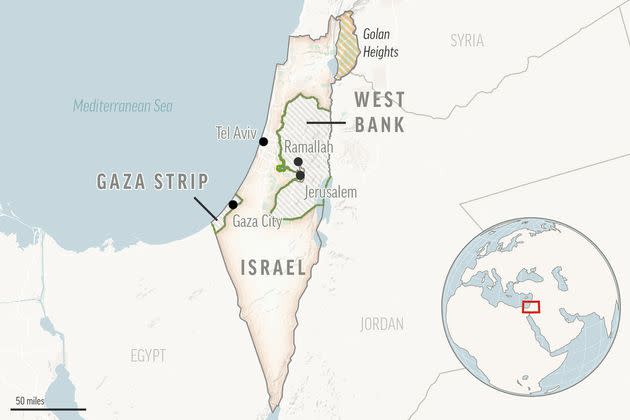 Map of Israel and Palestinian territories.