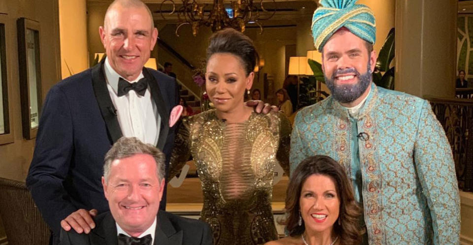 Mel B with panelists Perez Hilton and Vinnie Jones and GMB hosts Piers Morgan and Susanna Reid (Instagram)