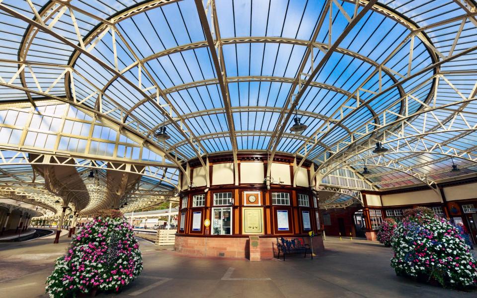 The beautiful glass-ceilinged interior of Wemyss Bay railway station